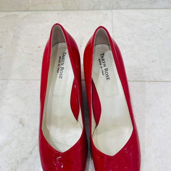 TARYN ROSE {39.5} Red Wedge Patent Leather Peep Toe Candy Apple Red "Daelyn" - Picture 8 of 14
